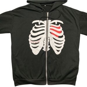 Verblee Hoodie, Mens M Sweatshirt, Oversized Chest Skeleton Dark Retro